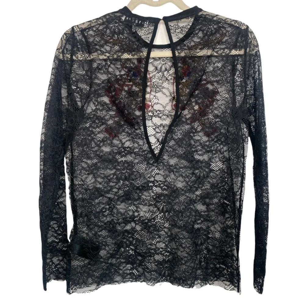 Sandro Paris Black Lace Long Sleeve Embroidered Tiger Size Small